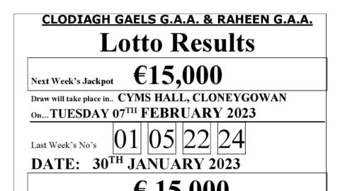 Clodiagh Gaels Lotto Results 30/01/2023