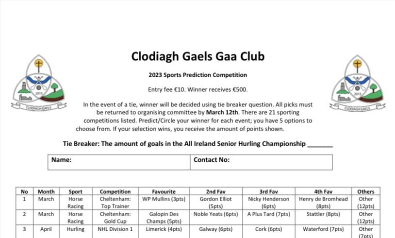 Clodiagh Gaels Gaa Club Sports Prediction Competition