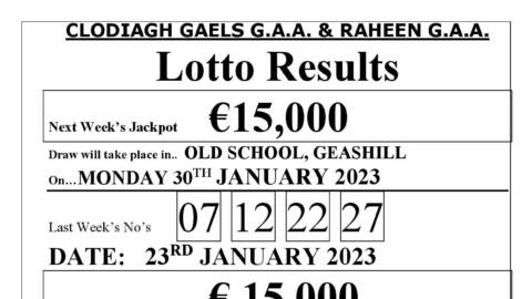 Clodiagh Gaels Lotto Results 23/01/2023