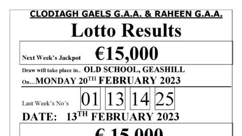 Clodiagh Gaels Lotto Results 13/02/2023