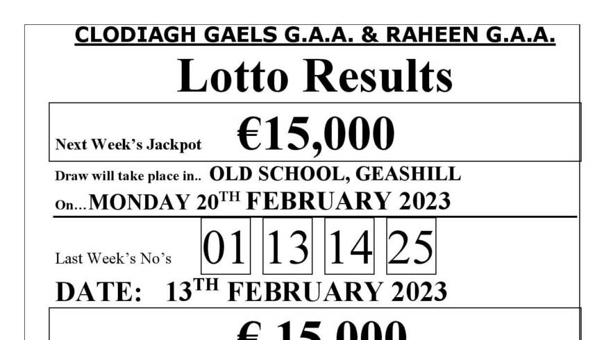 Clodiagh Gaels Lotto Results 13/02/2023