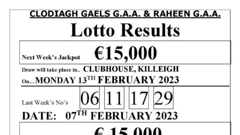 Clodiagh Gaels Lotto Results 07/02/2023